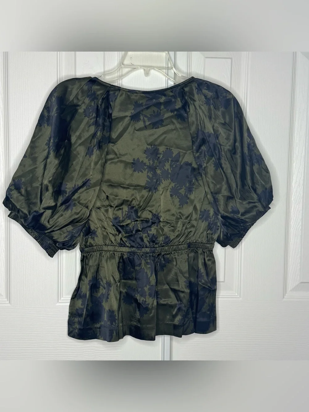 Madewell Satin Shirred Puff Sleeve Blouse Size S